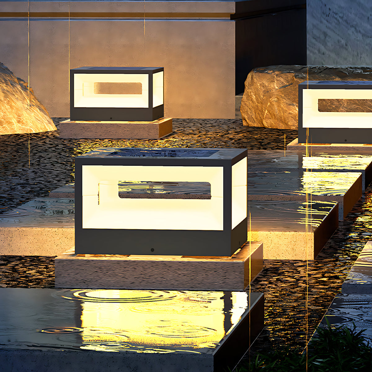 Hollow Square LED Pillar Light | Solar & Hardwired Outdoor Fence Post Lamp