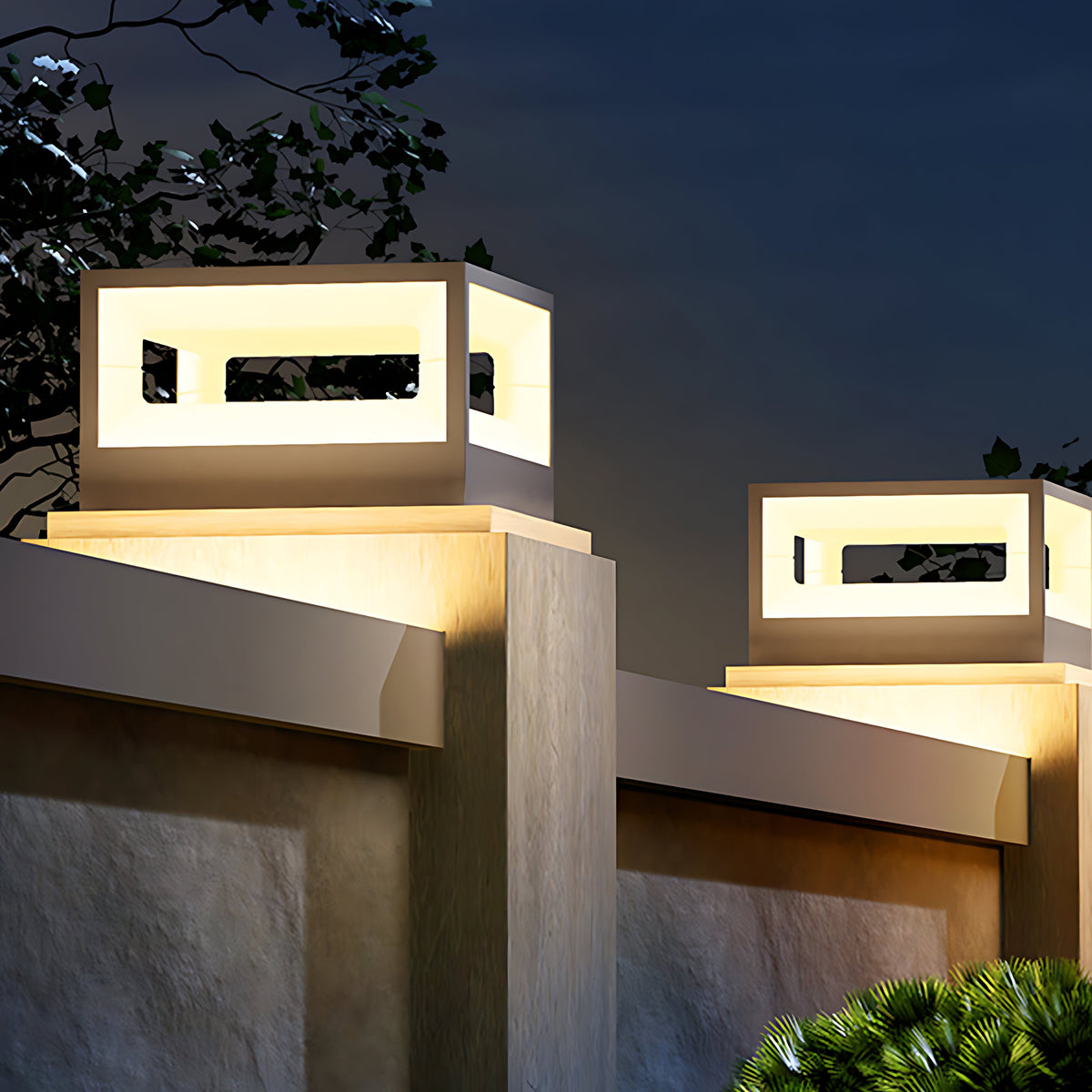 Hollow Square LED Pillar Light | Solar & Hardwired Outdoor Fence Post Lamp
