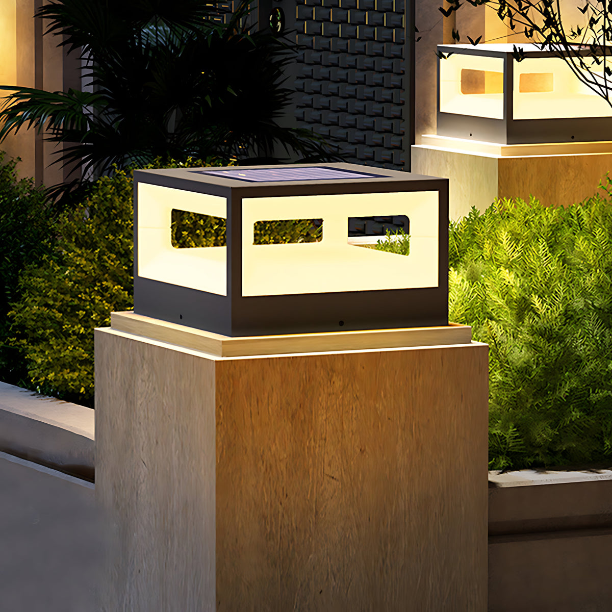Hollow Square LED Pillar Light | Solar & Hardwired Outdoor Fence Post Lamp
