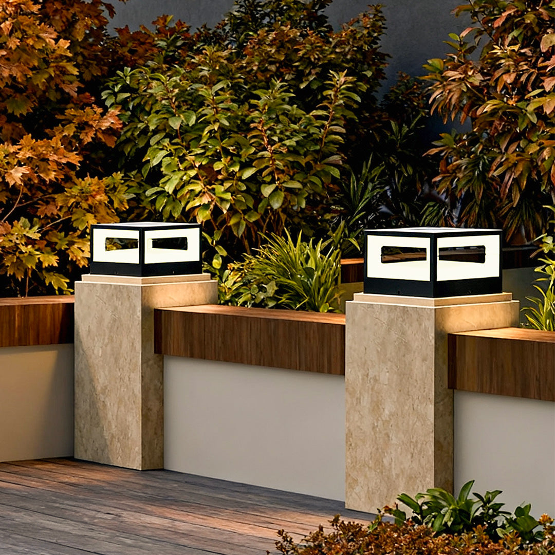 Hollow Square LED Pillar Light | Solar & Hardwired Outdoor Fence Post Lamp