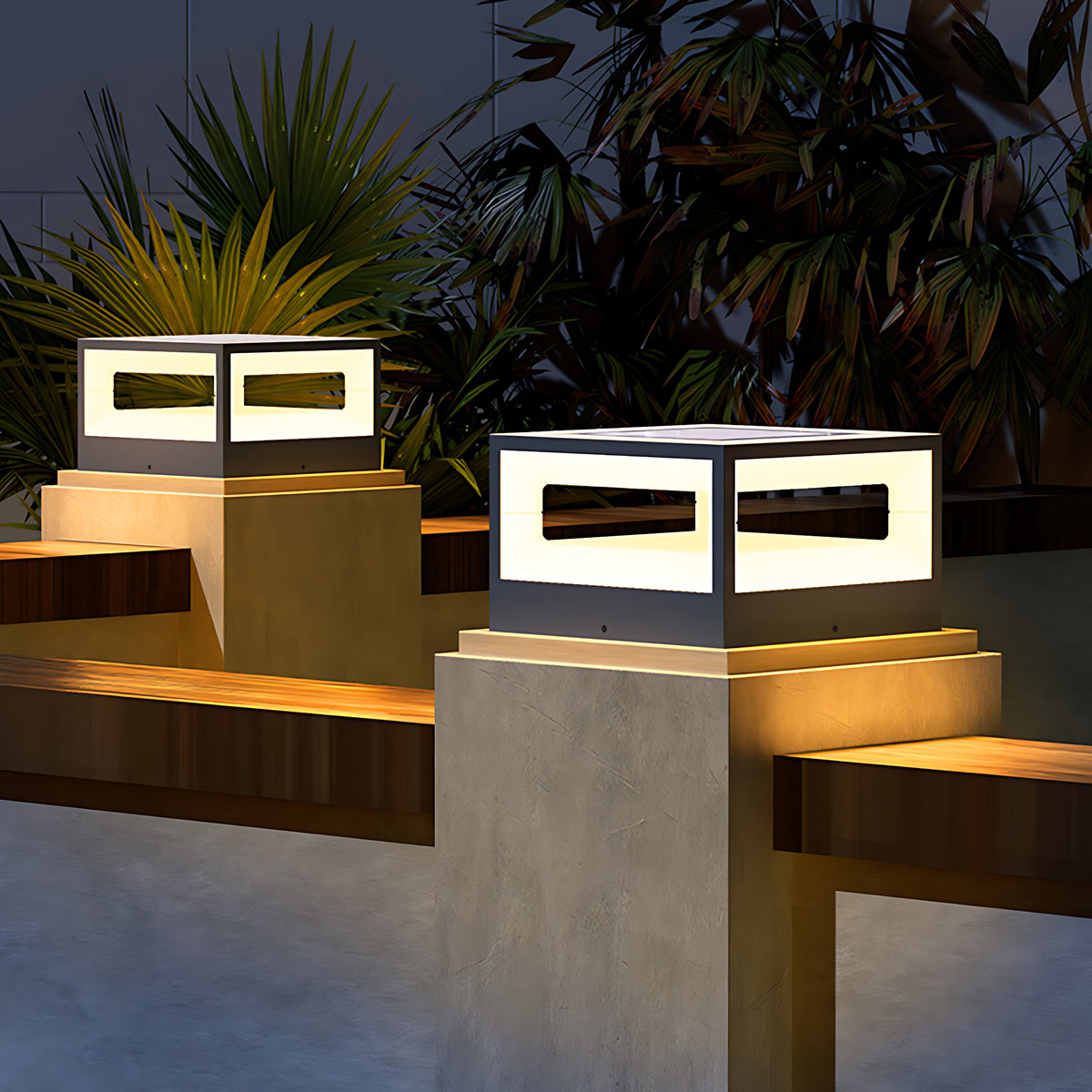 Hollow Square LED Pillar Light | Solar & Hardwired Outdoor Fence Post Lamp