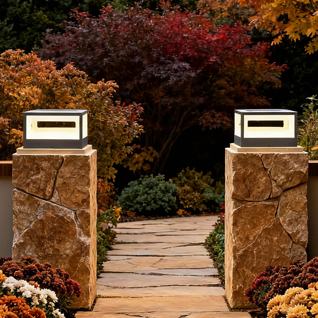 Hollow Square LED Pillar Light | Solar & Hardwired Outdoor Fence Post Lamp