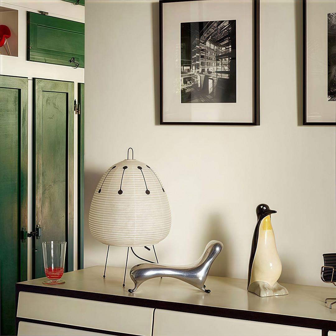 Wabi-Sabi Rice Paper Table Lamp with Aluminum Frame, Minimalist Japanese Design for Bedroom & Study