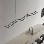 Modern Wavy Black Pendant Light for Kitchen Island, Minimalist LED Linear Suspension
