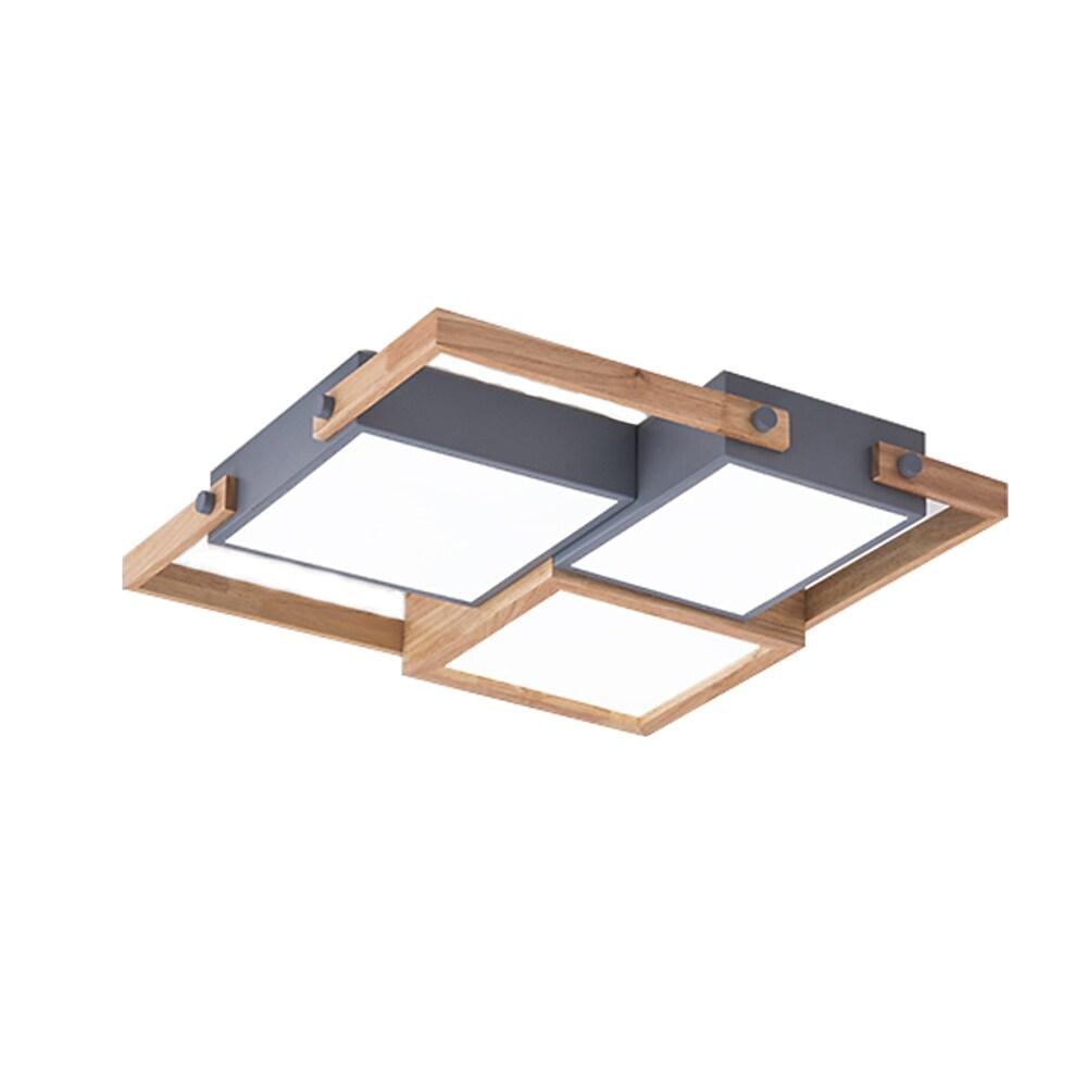Modern Scandinavian Led Flush Mount Ceiling Light With Wooden Frames For Sleek Interiors