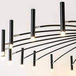 Linear Sputnik Chandelier Black Metal 12 Light Modern Hanging Lights