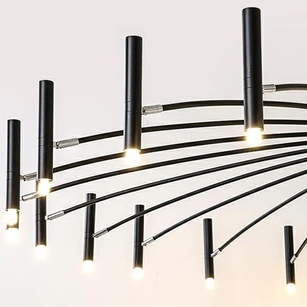 Ligmodern 24 Light Streamlined Round Chandelier 24 Led Bulbs 63 Dia Adjustable Height Black Finish