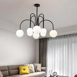 Sputnik Multi Light White Ball Glass Shade Pendant Lights Gold Black Curved Linear Chandelier 1