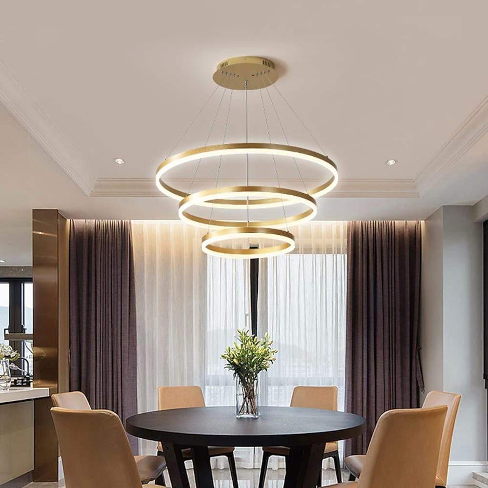 Trio of Illumination: Modern LED Chandelier with Adjustable Rings