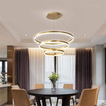 Trio of Illumination: Modern LED Chandelier with Adjustable Rings