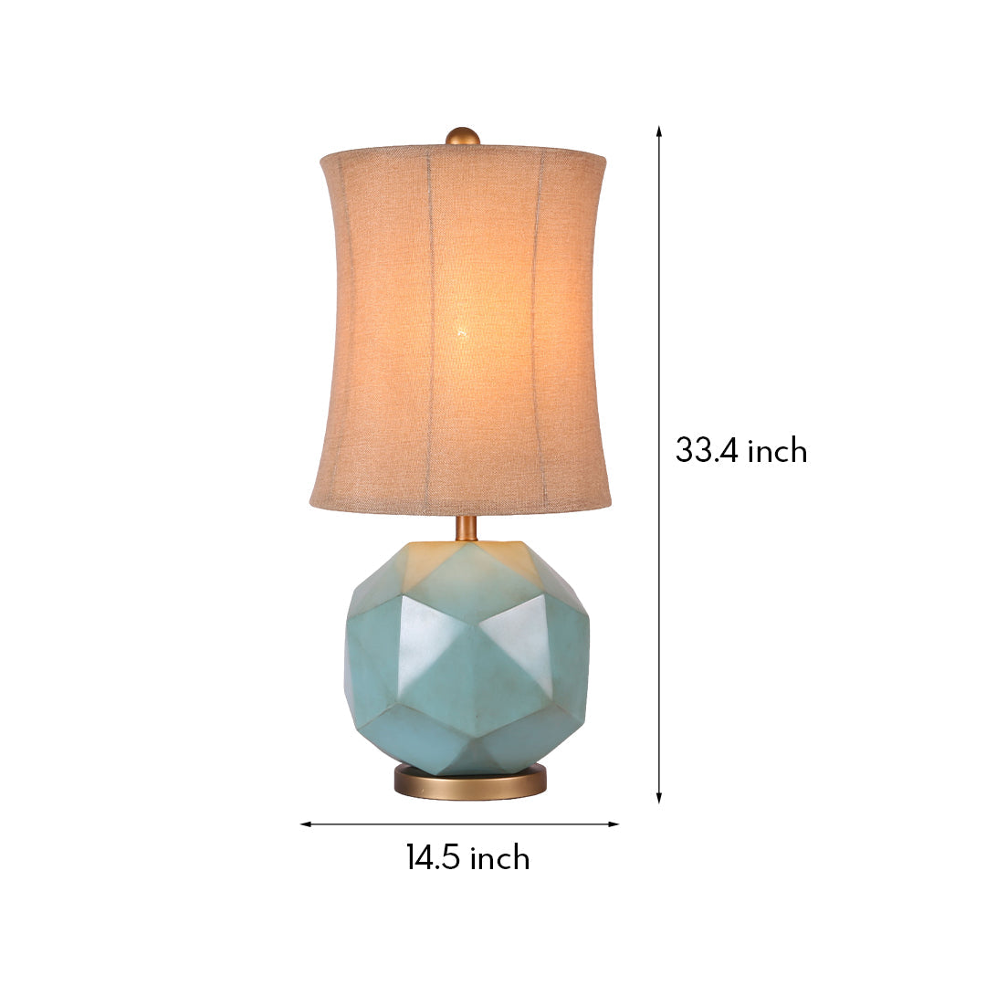 Teal Resin Table Lamp with Brown Fabric Shade – Modern Industrial Designer Lighting