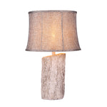 White Wood Table Lamp with Realistic Bark Fabric Shade