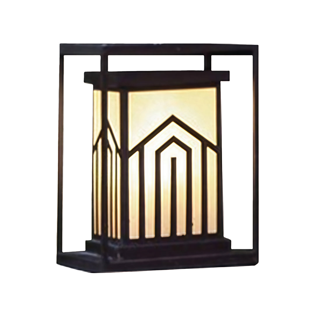 Outdoor Lantern Path Light in Black Stainless Steel with Marble-Effect Shade