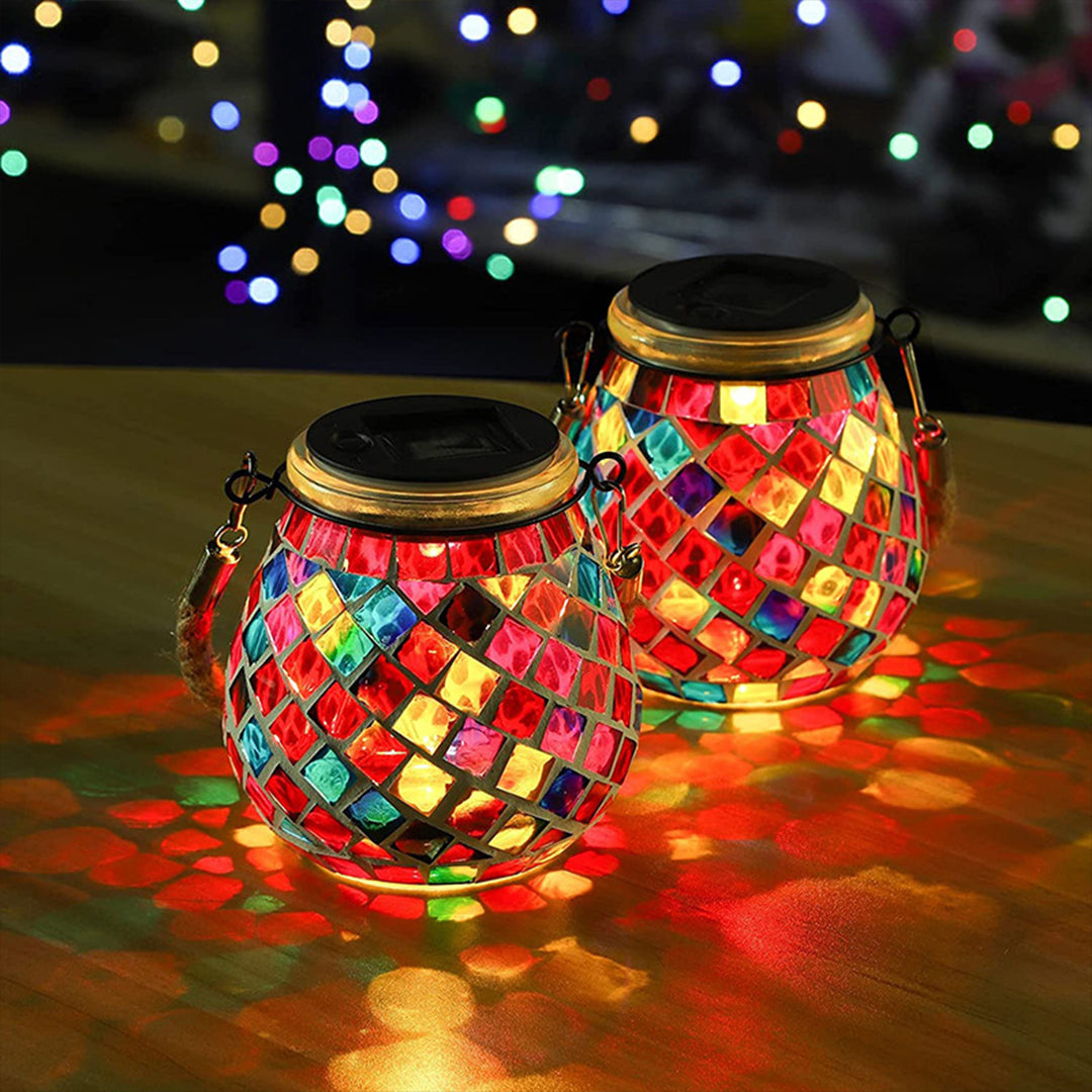 Artisan Solar Glass Mosaic Lantern for Garden and Patio