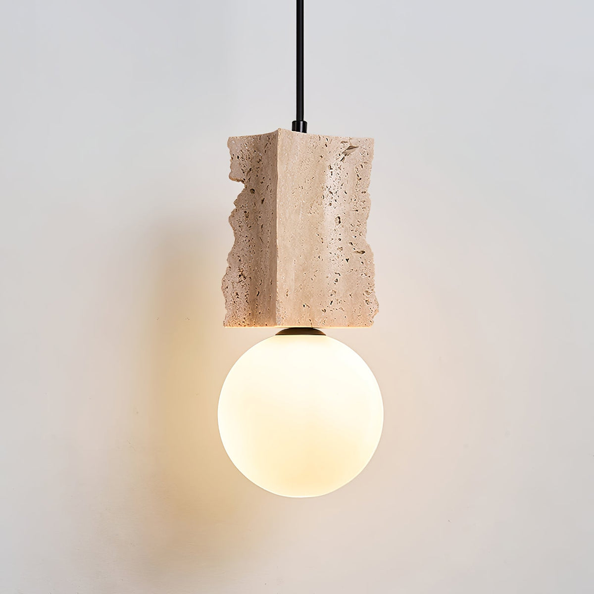 Terra Orb Pendant Light in Yellow Travertine with Opal Glass Globe