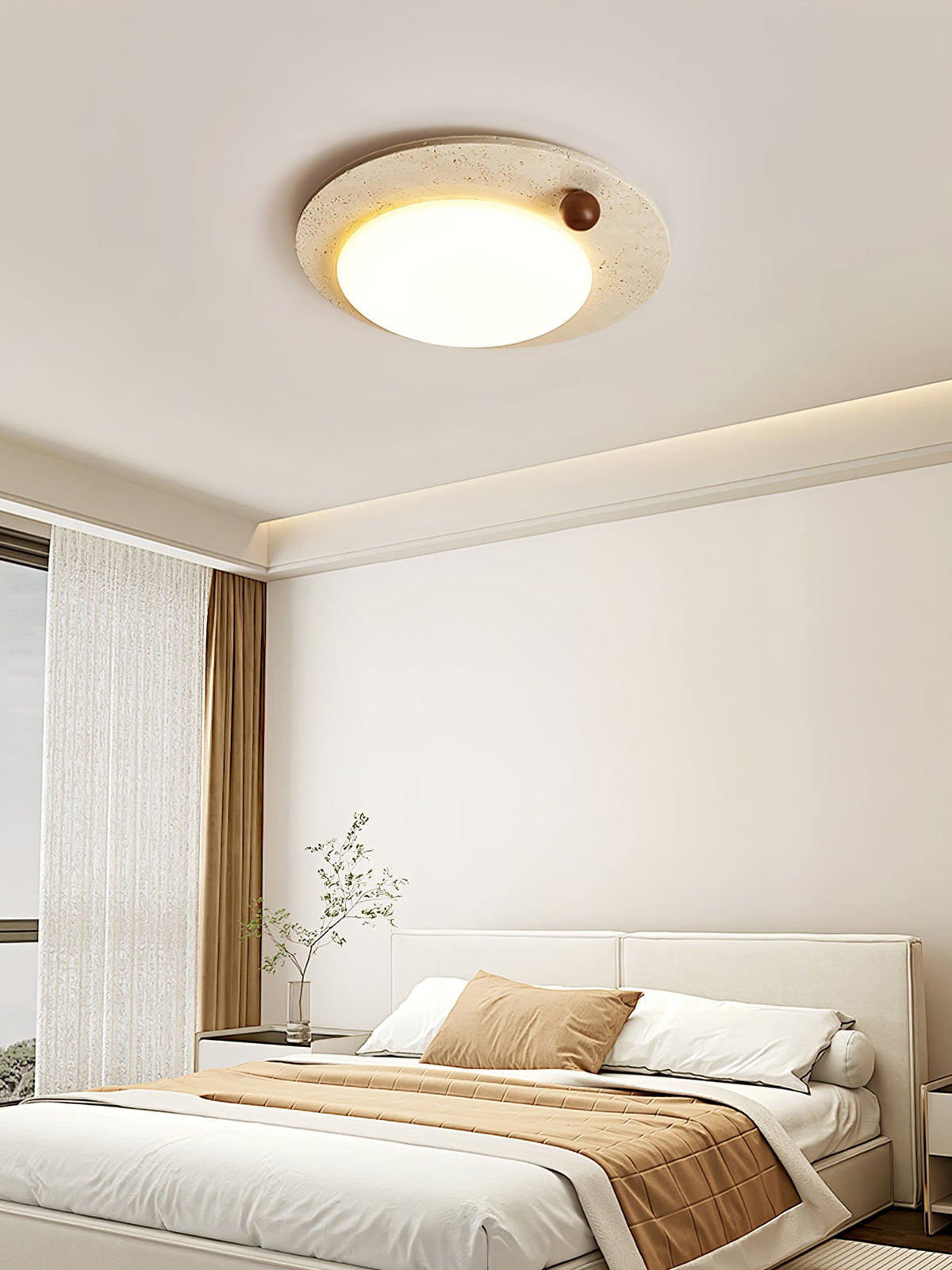 Luno Arte Travertine Ceiling Light – Modern Organic LED Flush Mount