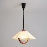 Nimbus Arc Pendant Light – Pleated Fabric Shade with Wood Accent