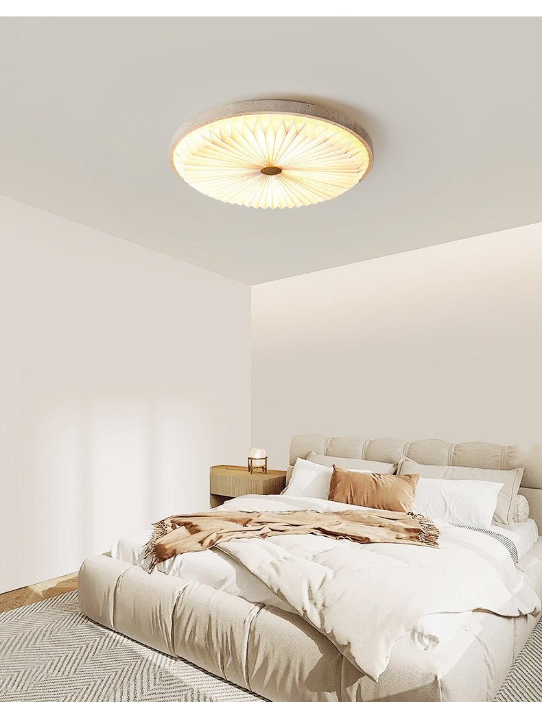Heliora Travertine LED Flush Mount Ceiling Light, Modern Sunburst Design
