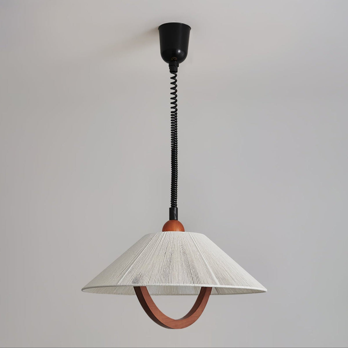 Nimbus Arc Pendant Light – Pleated Fabric Shade with Wood Accent