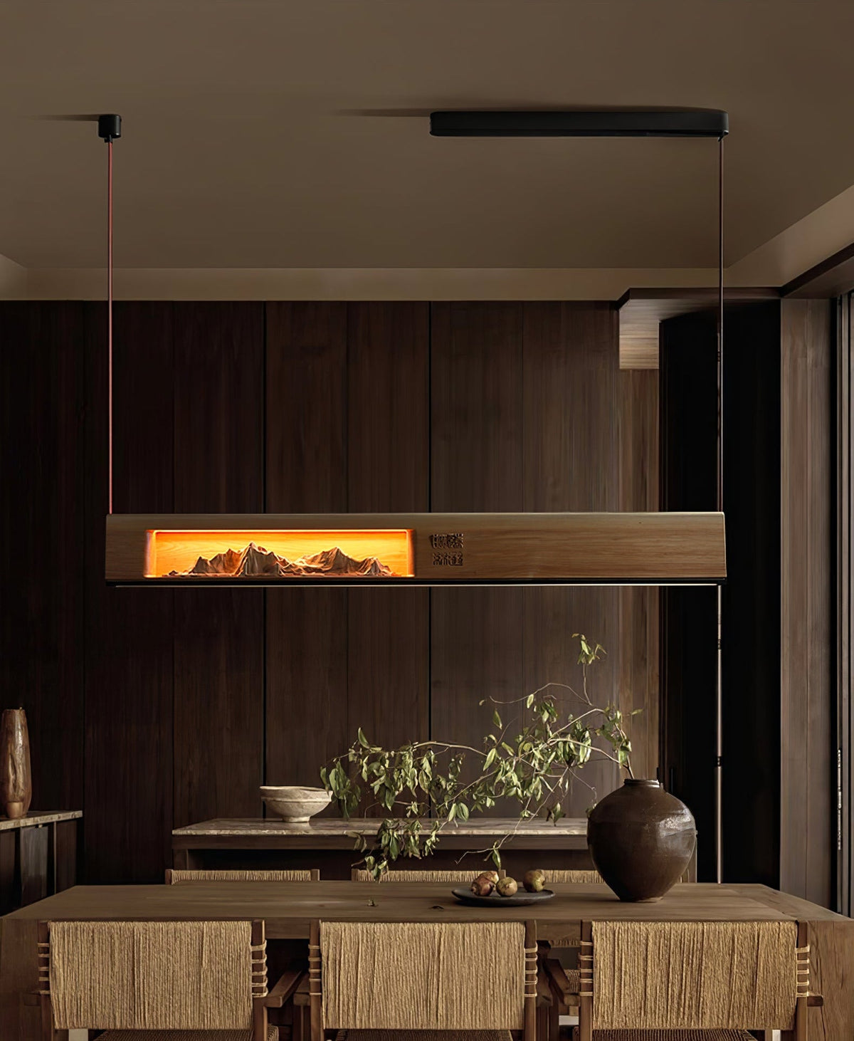 Timber Horizon LED Pendant Light – Modern Wood Sculptural Chandelier