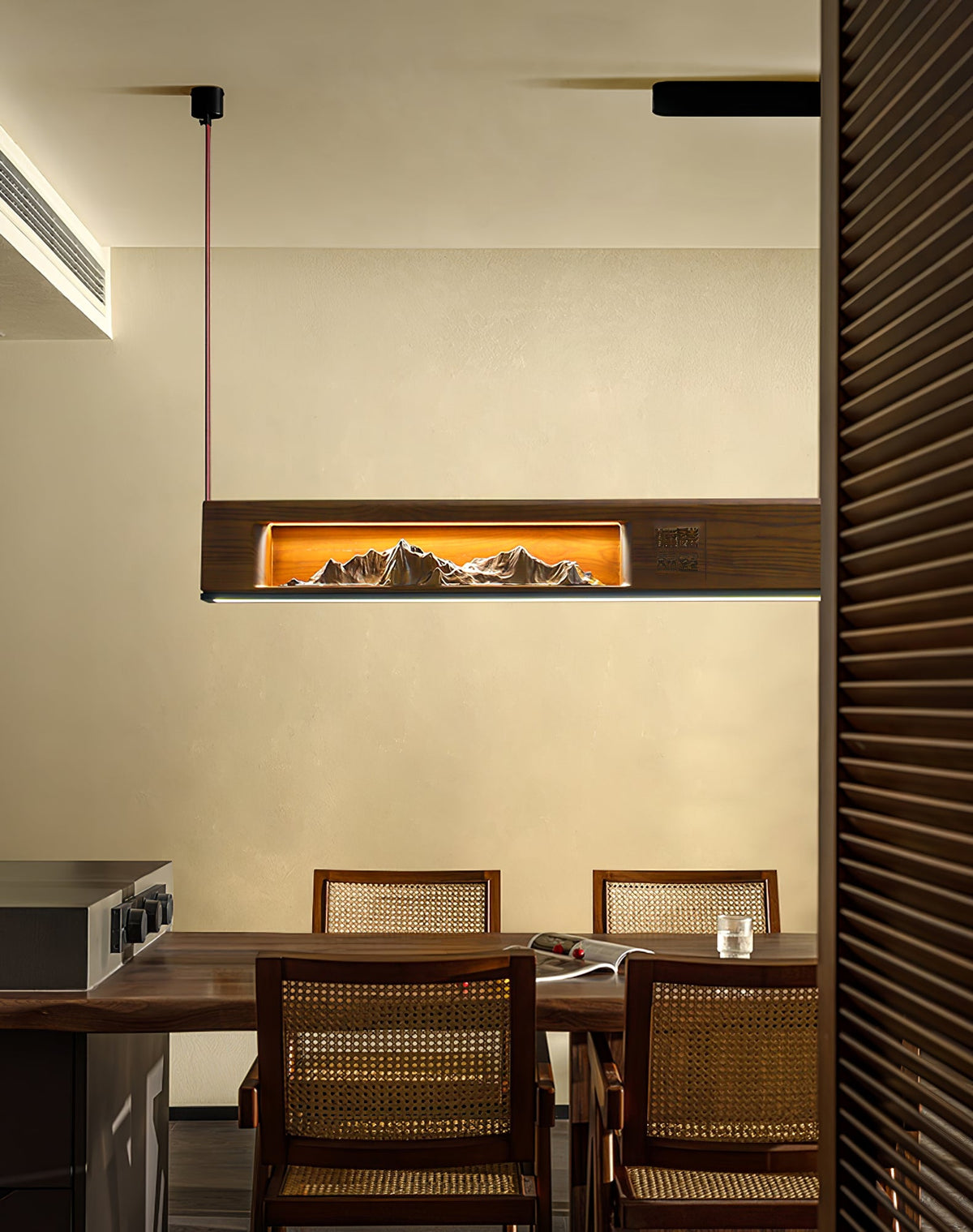 Timber Horizon LED Pendant Light – Modern Wood Sculptural Chandelier