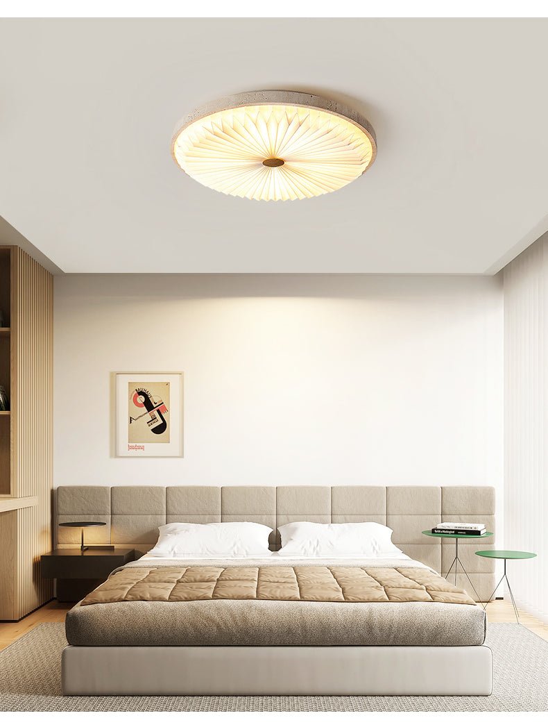 Heliora Travertine LED Flush Mount Ceiling Light, Modern Sunburst Design