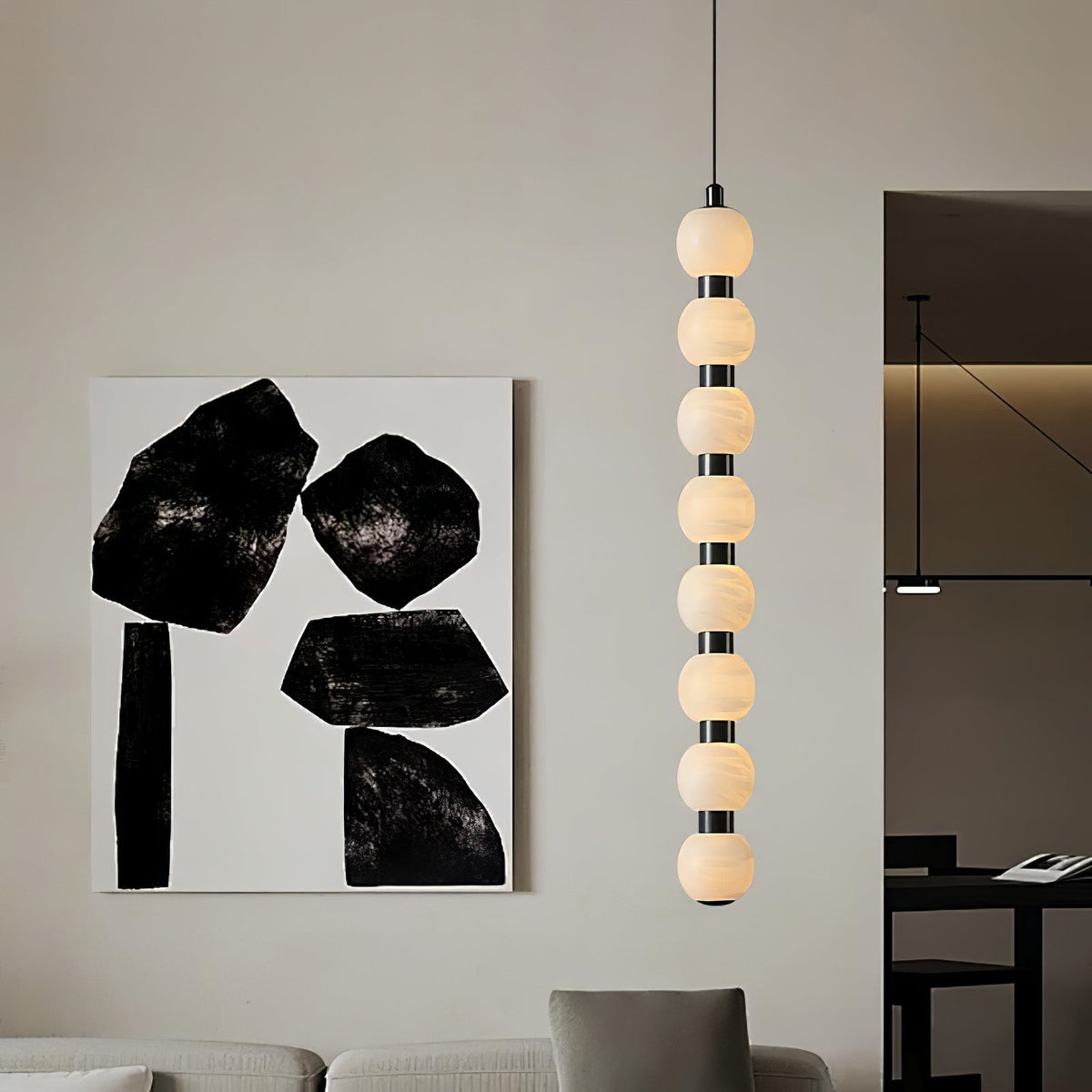 Orbique Alabaster Pendant Light – Modern Vertical LED Chandelier
