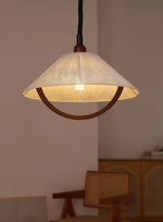 Nimbus Arc Pendant Light – Pleated Fabric Shade with Wood Accent