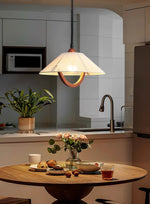 Nimbus Arc Pendant Light – Pleated Fabric Shade with Wood Accent