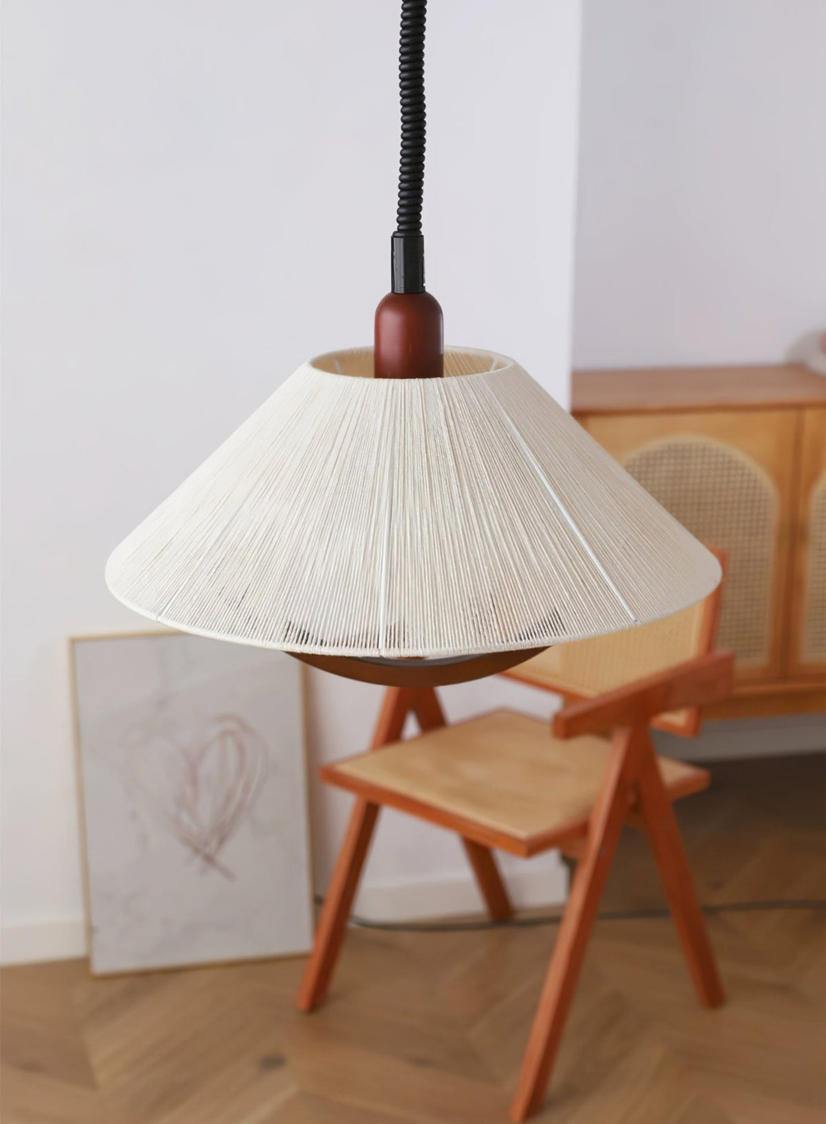 Nimbus Arc Pendant Light – Pleated Fabric Shade with Wood Accent