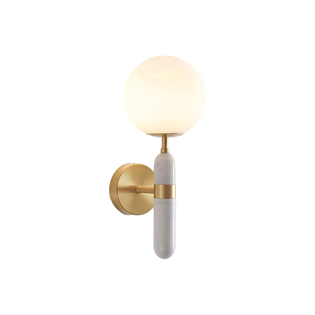 Modern Brass and Marble Wall Sconce with Opal Glass Shade