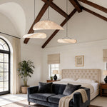 Modern Chip-Shaped LED Chandelier with Silk Shade, Oversized Ceiling Light