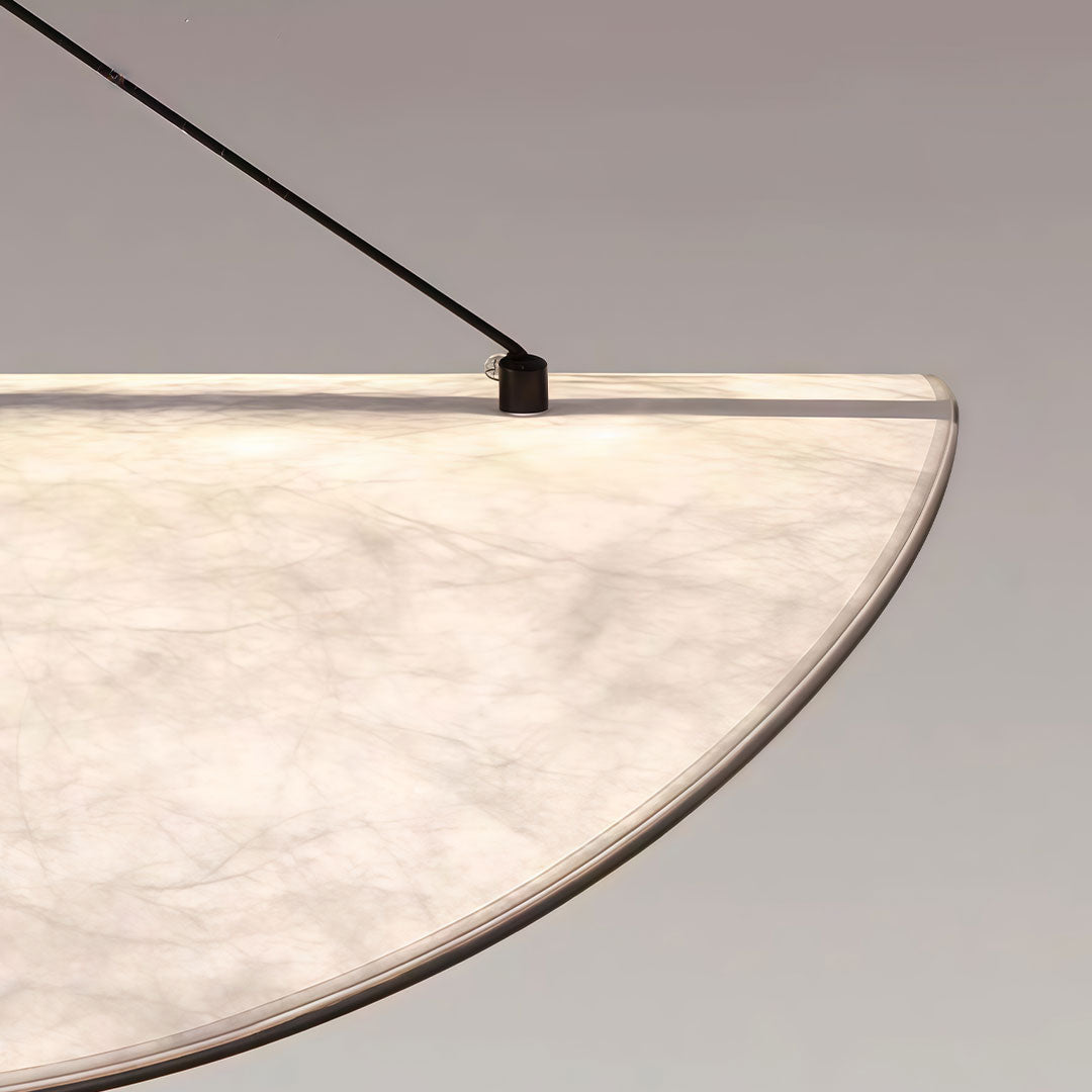 Modern Chip-Shaped LED Chandelier with Silk Shade, Oversized Ceiling Light