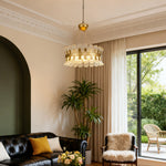 Luxury Gold LED Chandelier Round Modern Adjustable Ceiling Light