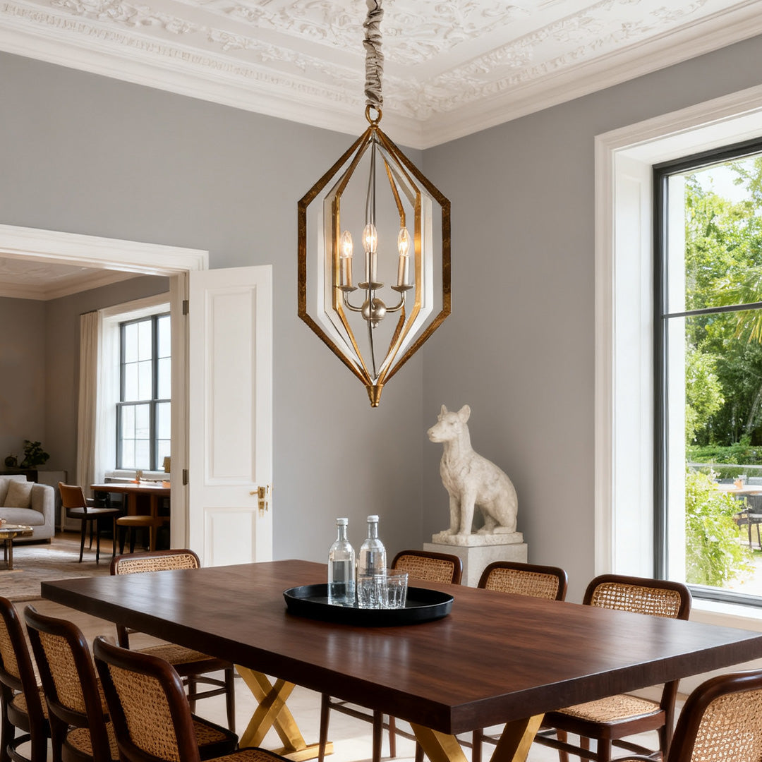 Rustic Brown Open Frame Pendant Light with Adjustable Chain