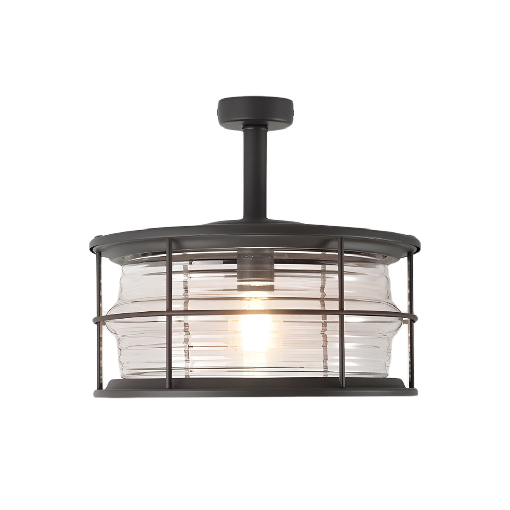 Coastal Semi Flush Ceiling Light in Wrought Iron with Clear Glass Shade
