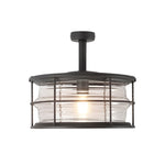 Coastal Semi Flush Ceiling Light in Wrought Iron with Clear Glass Shade