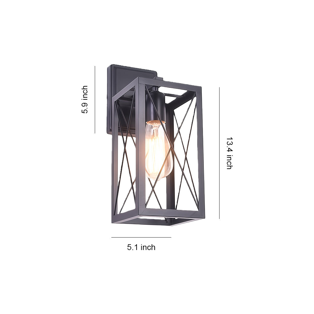 American Black Iron Lantern Wall Sconce for Vintage Industrial Interiors