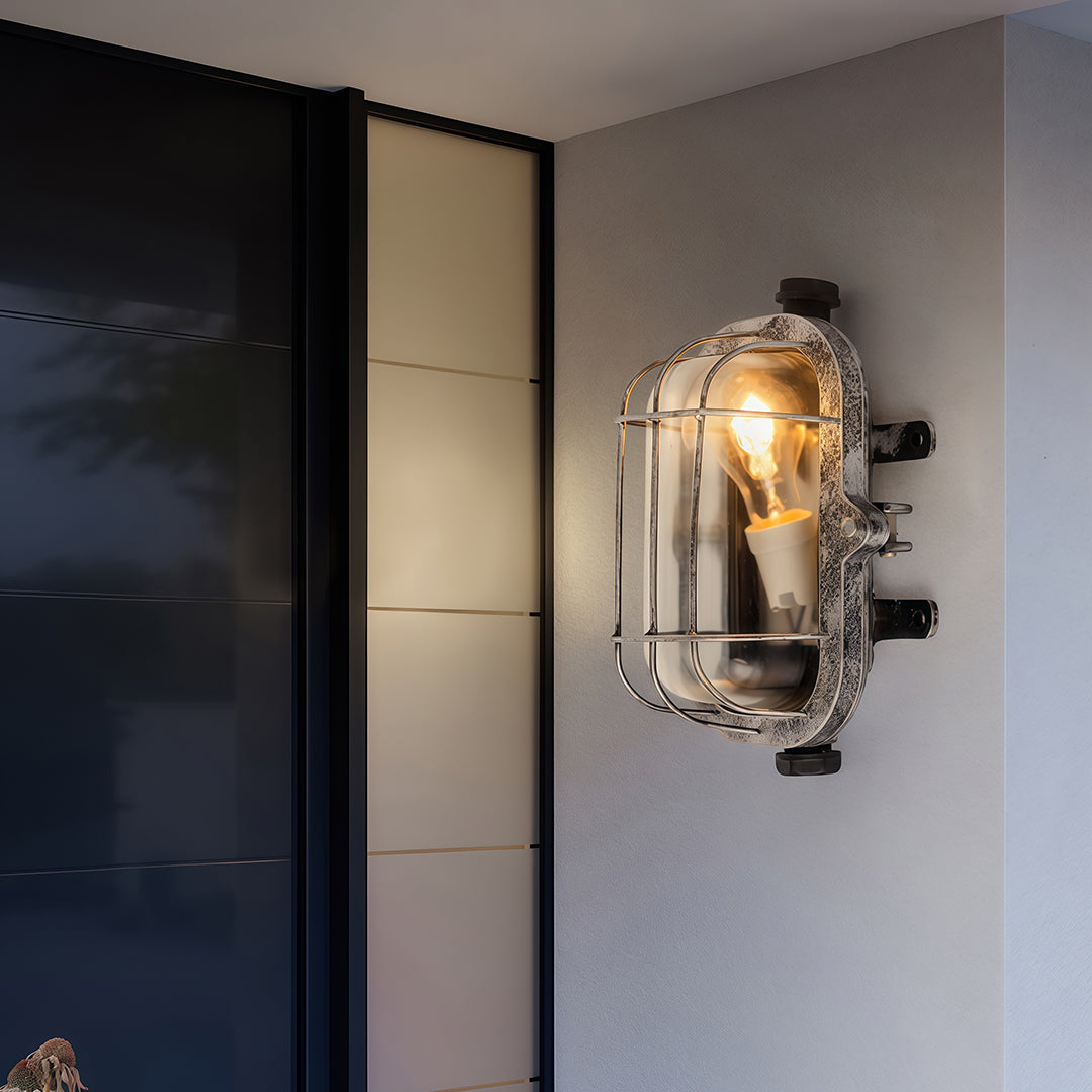 American Retro Industrial Wall Sconce with Clear Glass Shade for Indoor Spaces