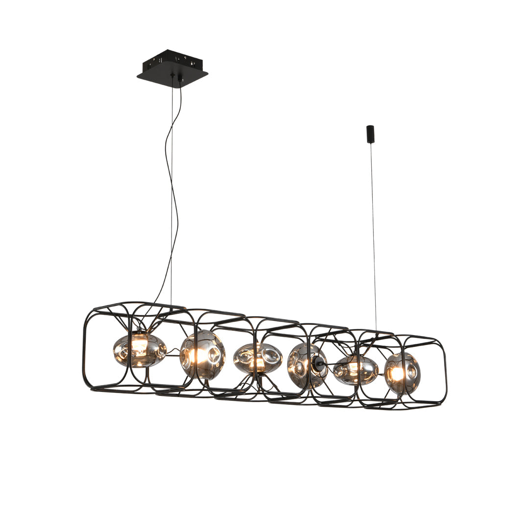 Nordic Square Cage Chandelier – Modern Linear LED Pendant Light