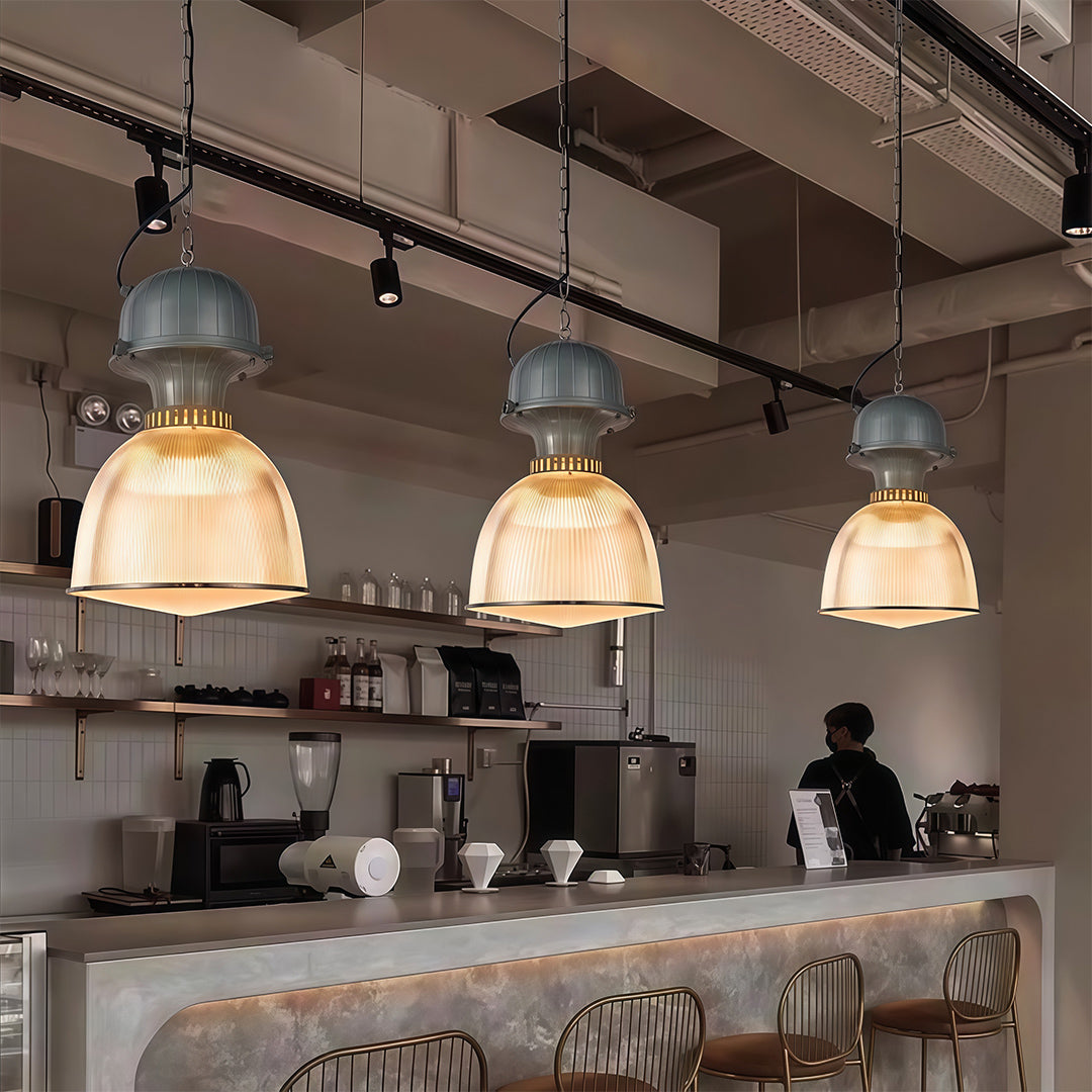 Aurelia Industrial Pendant Light in Gray Aluminum with Clear Shade