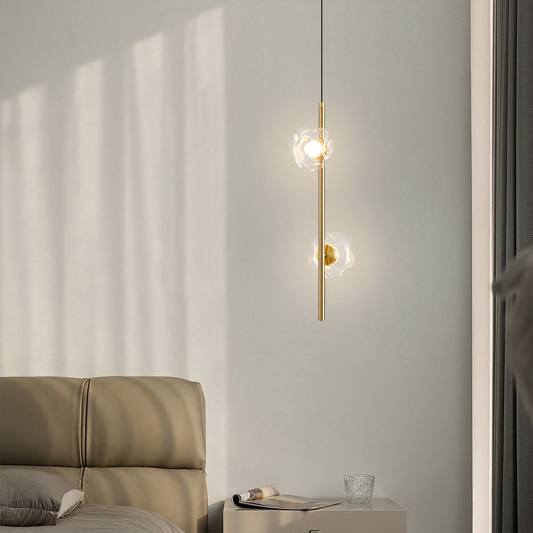 Modern Vertical Pendant Light with Pleated Glass Shades, Brass or Black Finish