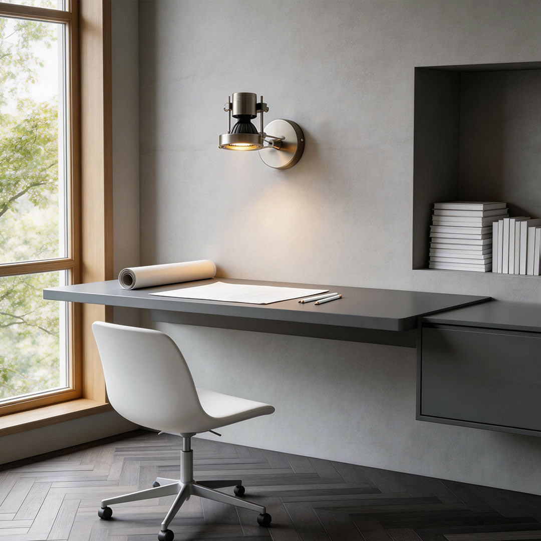 Aurelle Industrial Wall Sconce in Silver Die-Cast Aluminum