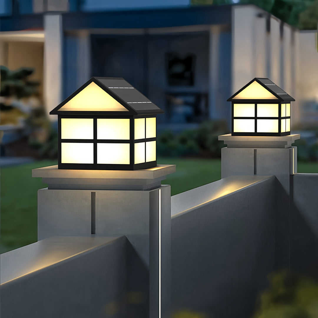 House-Shaped Outdoor Pillar Light in Black Stainless Steel