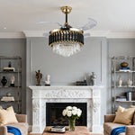 Luxury Black Ceiling Fan with Crystal Light and Transparent Blades