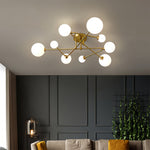 Nordic Gold Semi Flush Mount Ceiling Light with Milk Glass Shades