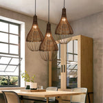 Handwoven Rattan Pendant Light with Industrial Iron Frame