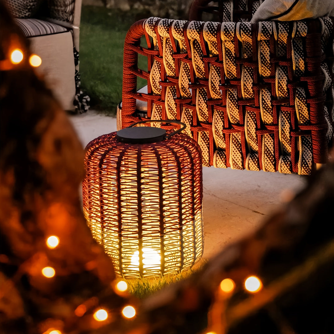 Woven Outdoor LED Lantern in Stainless Steel, Modern Minimalist Garden Light