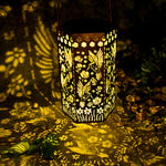 Solar-Powered Wrought Iron Outdoor Lantern with Nature Motifs
