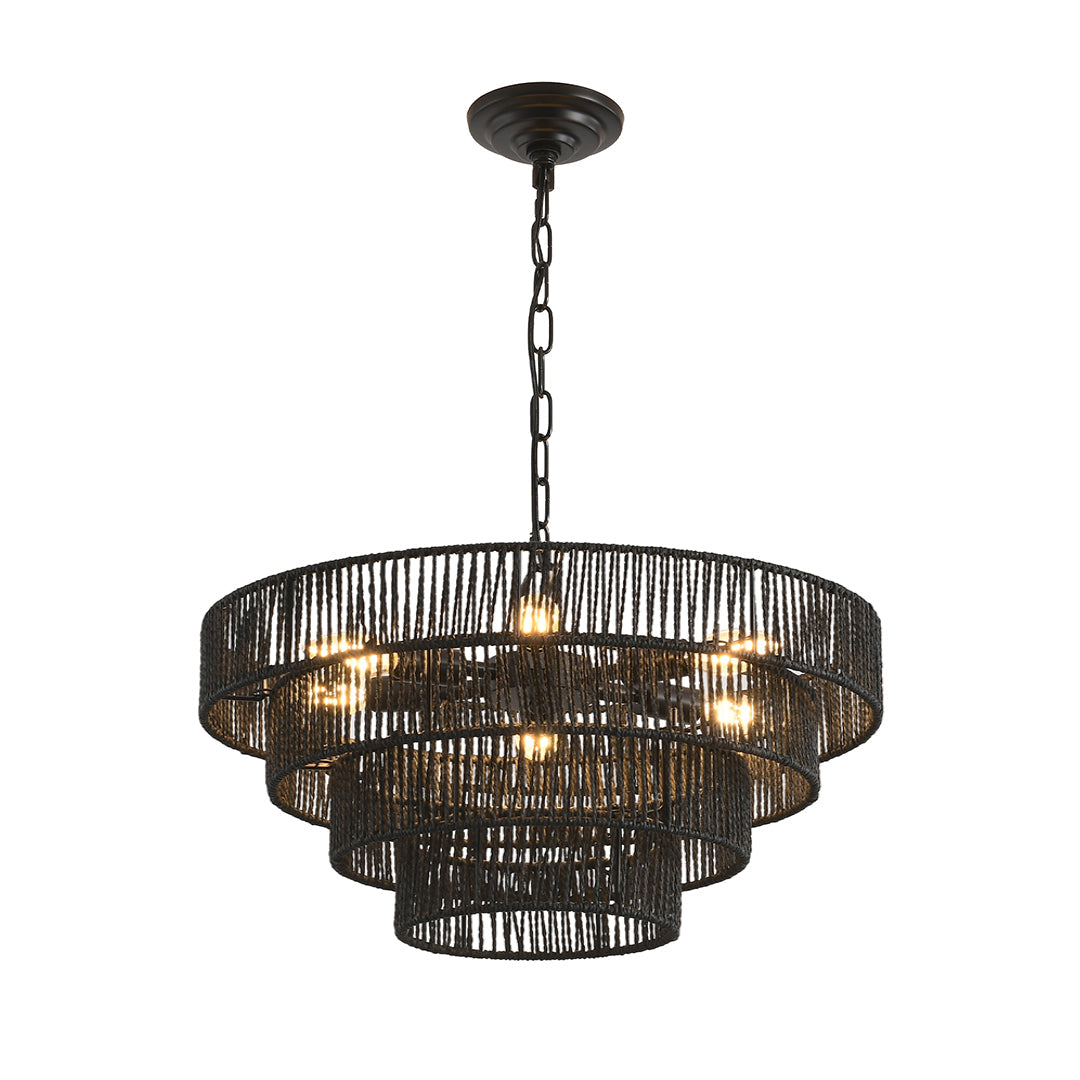 Zen-Inspired Japanese Chandelier with Natural Jute Rope – 6 or 8 Lights